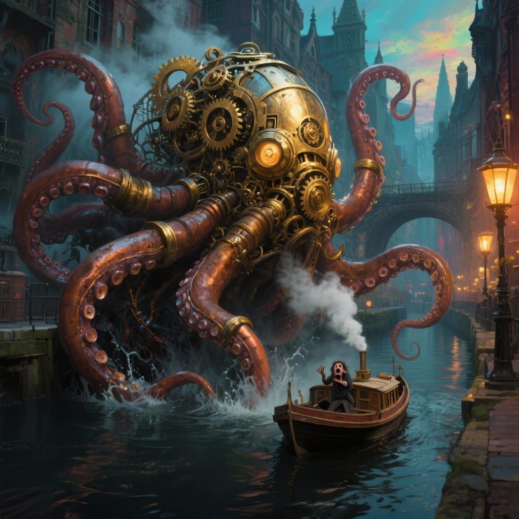 Mechanical Kraken Emerges from Victorian London Canal