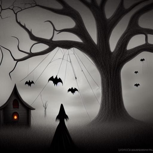 Spooky Horror Female Portrait in Tim Burton Style