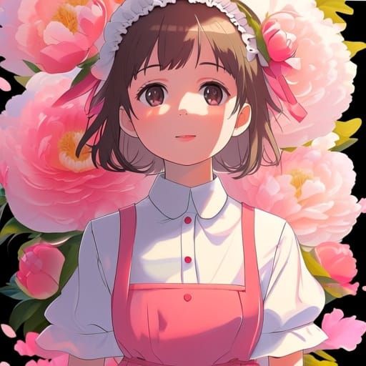 Pink Peony Dress in Vibrant Anime Style