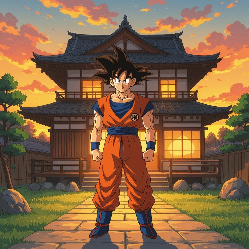 Goku's Traditional House at Sunset