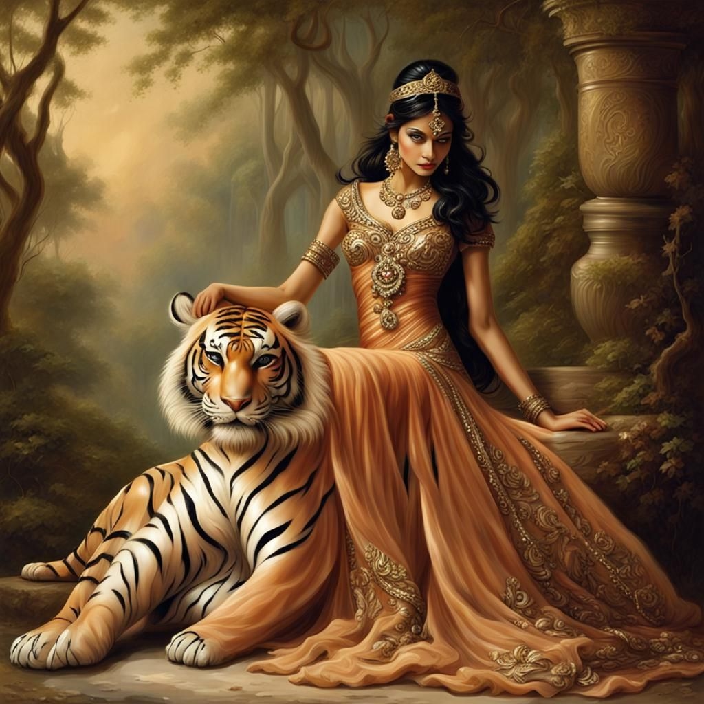 Indian Princess Figurine with Tiger