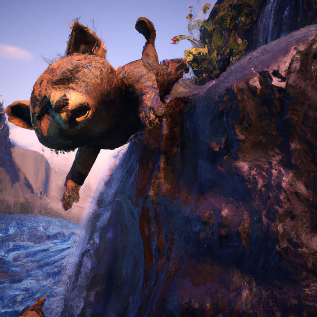 Teddy Bear's Cliffside Fall: Detailed Matte Painting