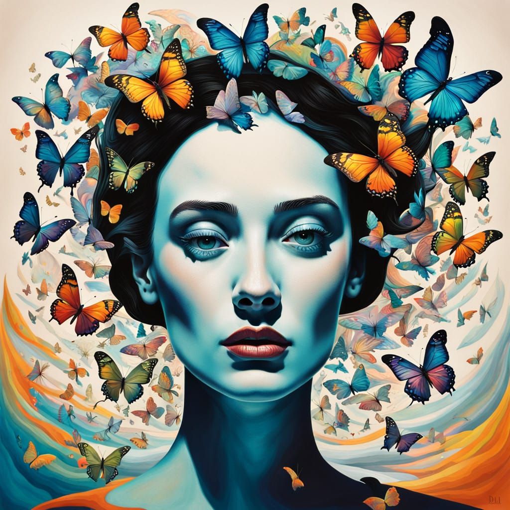 Surreal, Dreamlike Merging of Human and Butterfly Forms in V...