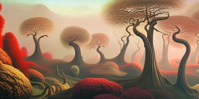 Enchanted Forest at Sunset: A Surreal Landscape