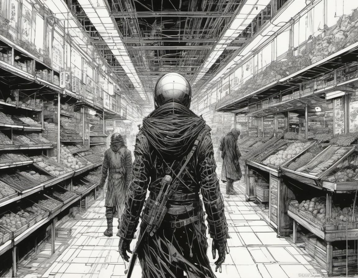 Futuristic Market Interior in Manga Style