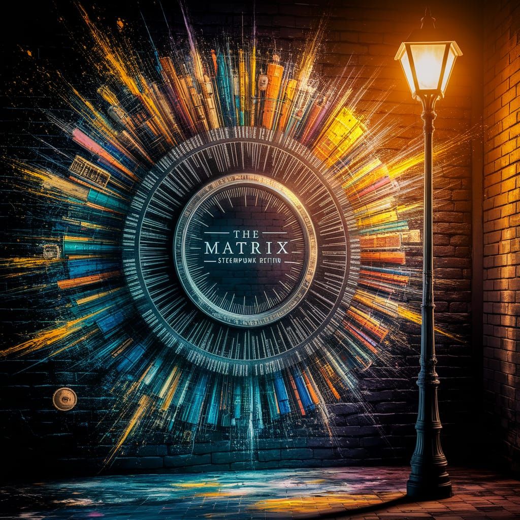 Steampunk Matrix Graffiti Art in Golden Light