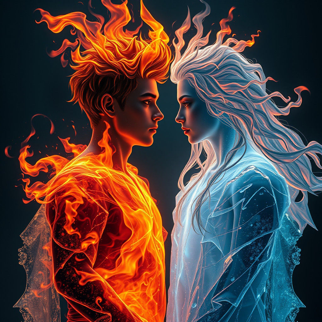 Fire and Ice Elementals Locked in a Gaze