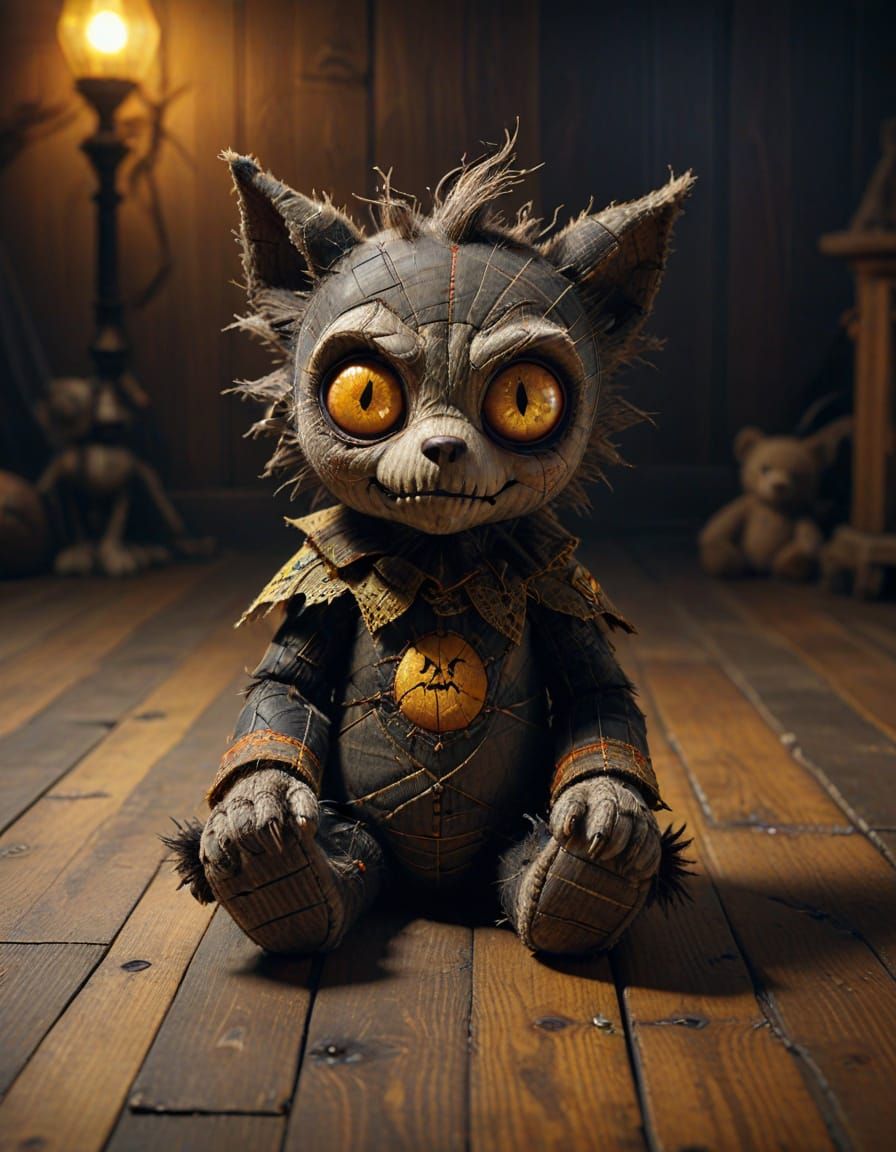 Evil Stuffed Animal Character with Glowing Eyes