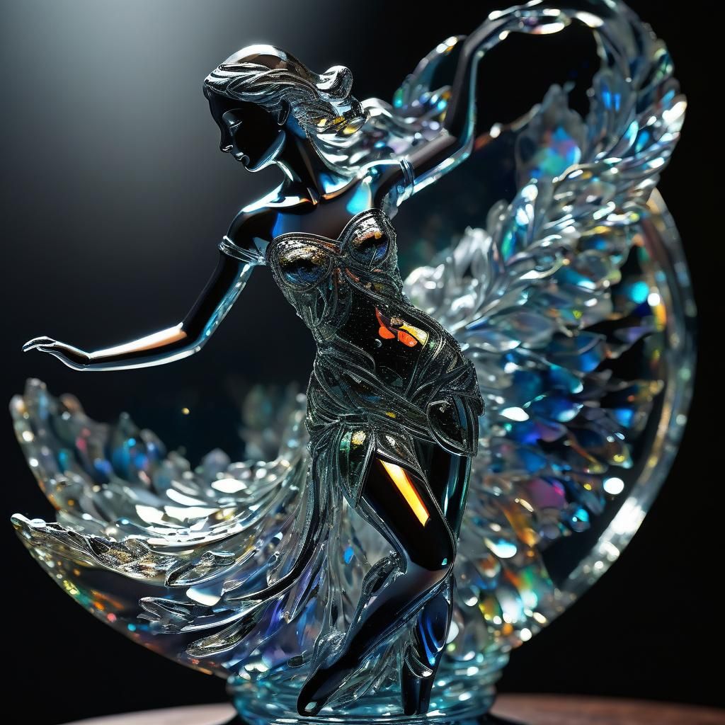 Iridescent Glass Figurine Art in Light Refraction Style
