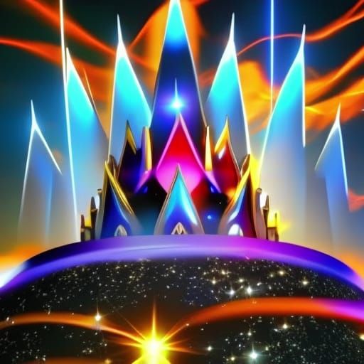 Electric Blue Castle Crown Mask in Cosmic Landscape