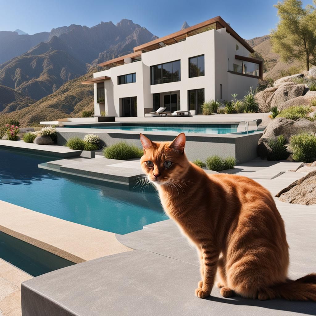 Cat in Sunglasses by a Pool