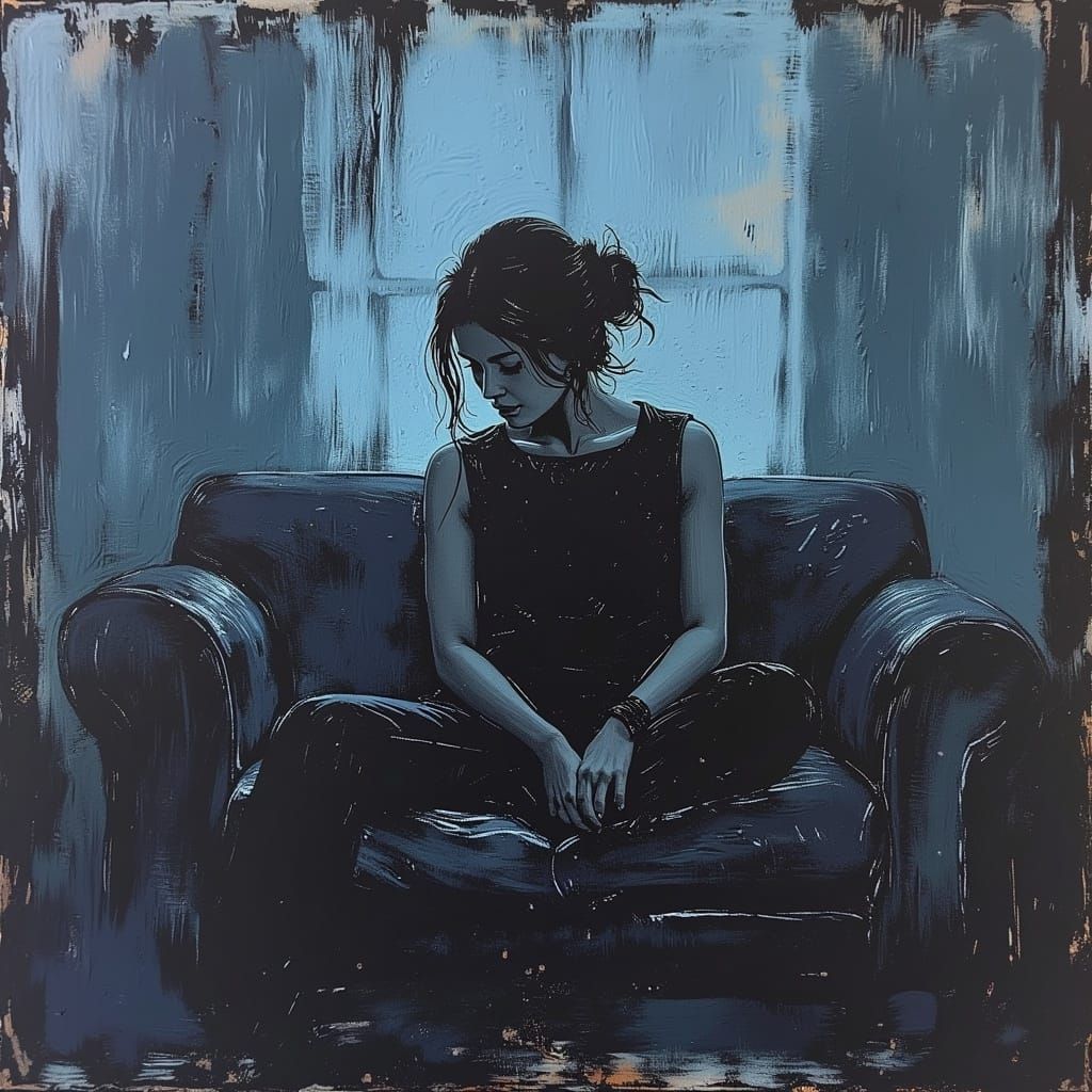 Woman on Couch in Abstract Expressionism Style