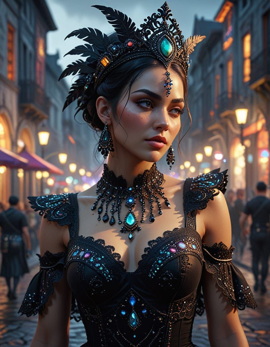 Gothic Parade: Dominican Woman in Jeweled Dress