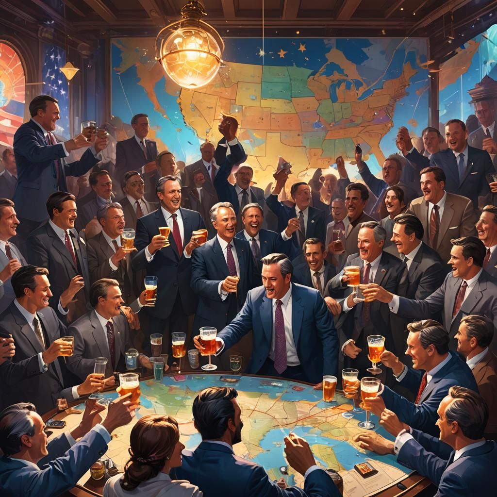Politicians Celebrate Victory: Digital Concept Art