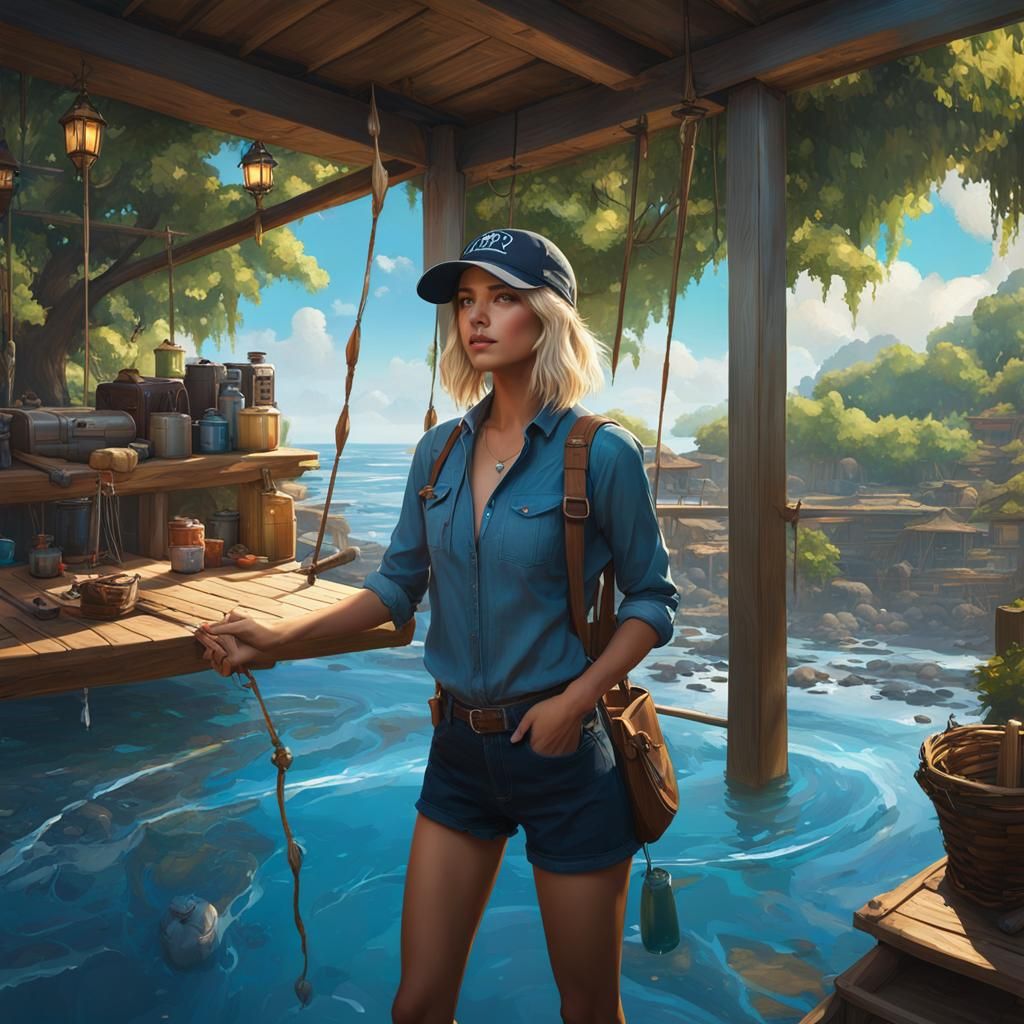 Girl with Blue Wings in Beach-Themed Tree Loft