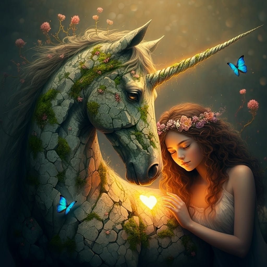 Surreal Digital Painting of a Unicorn in Nature's Harmony