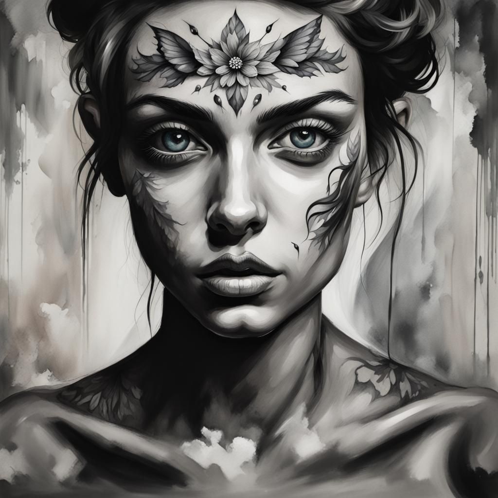 Fairy Core Tattoo Design in Gouache Style