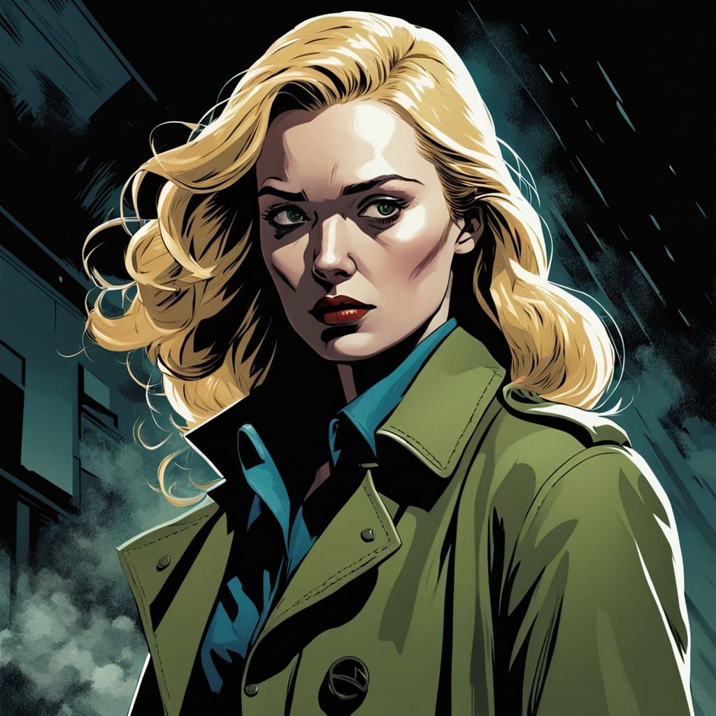 Karen Page in Noir Comic Book Style with Moody Colors and De...