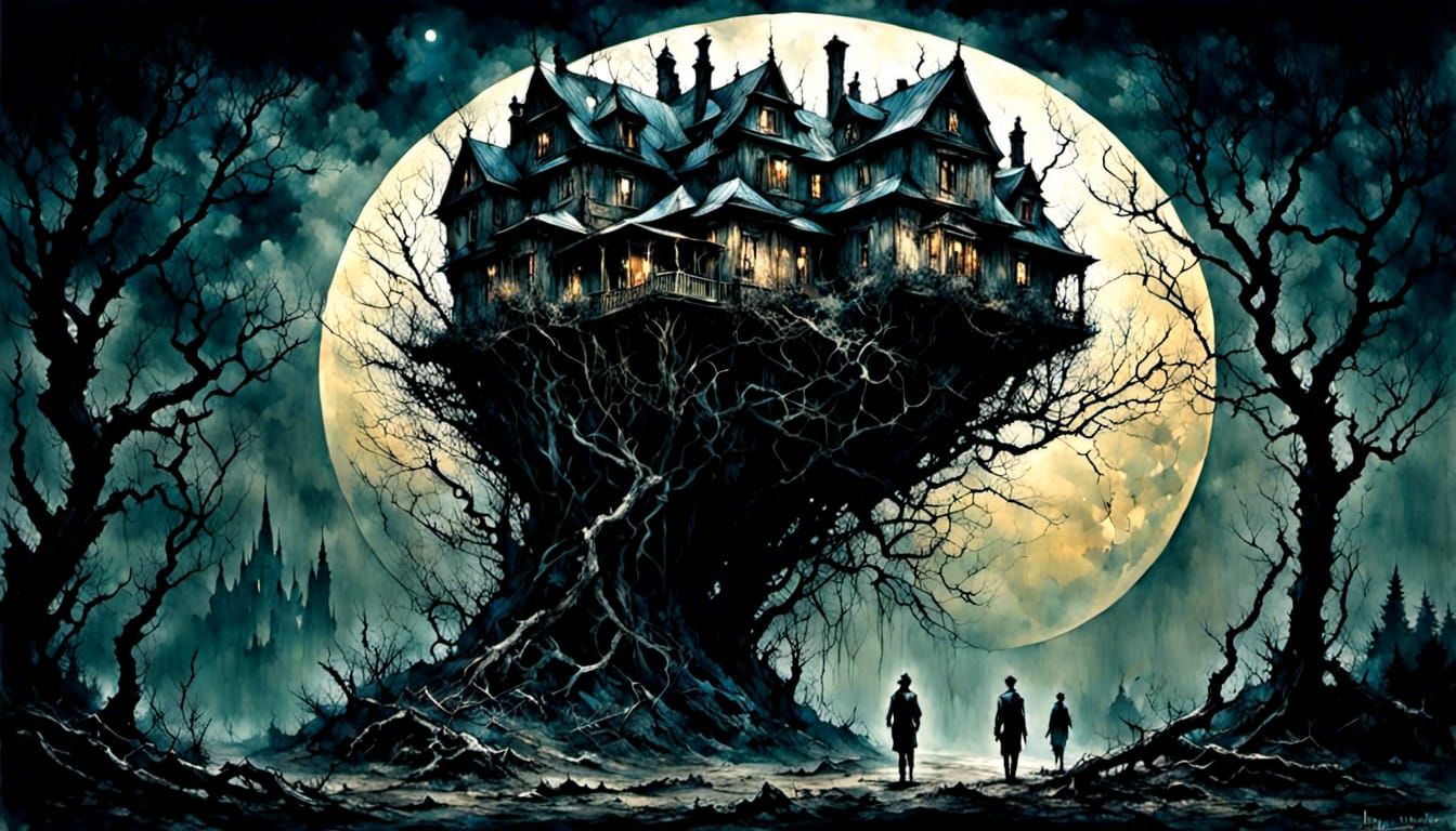 Eerie Haunted Woods Under a Blood Moon