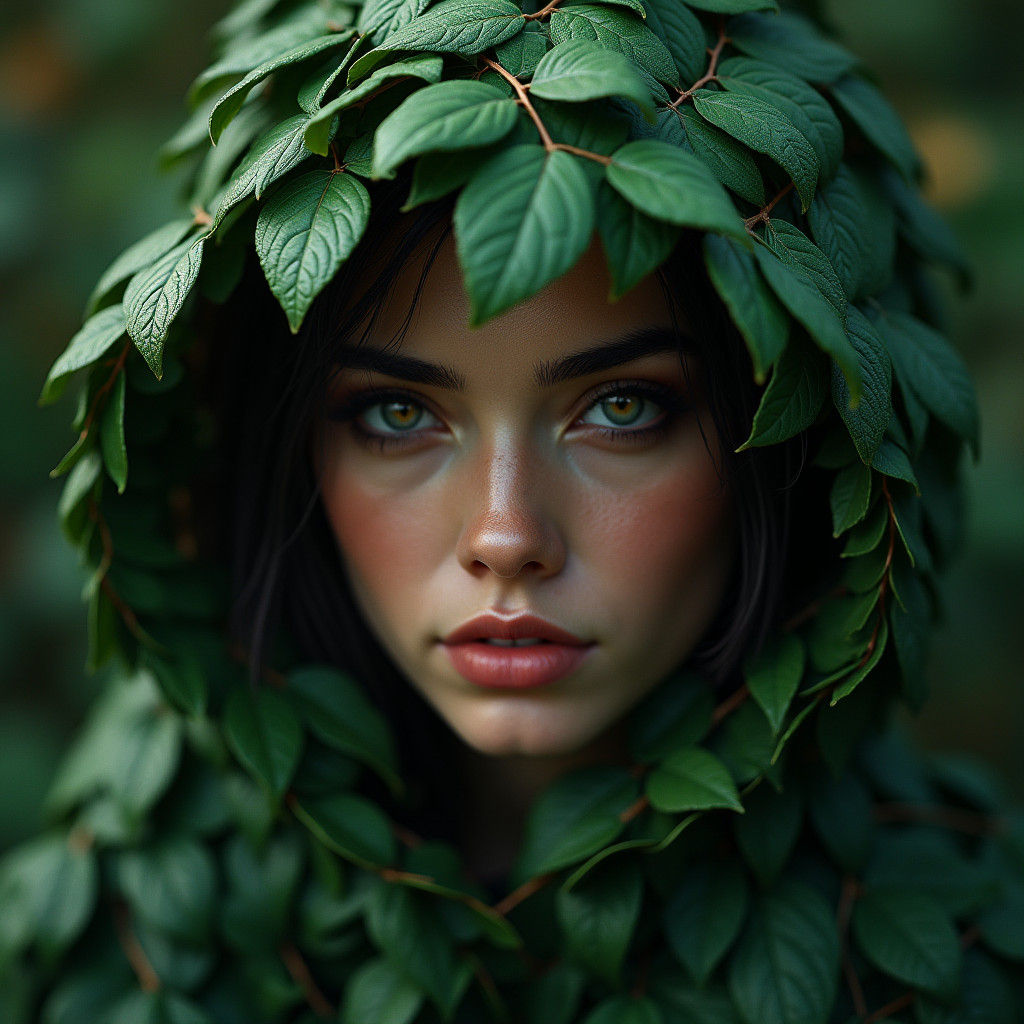 Woman in Leaf Cloak, Fantasy Concept Art