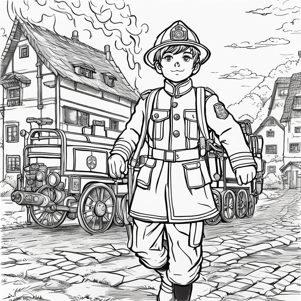 Firefighter Manga Coloring Page for Kids