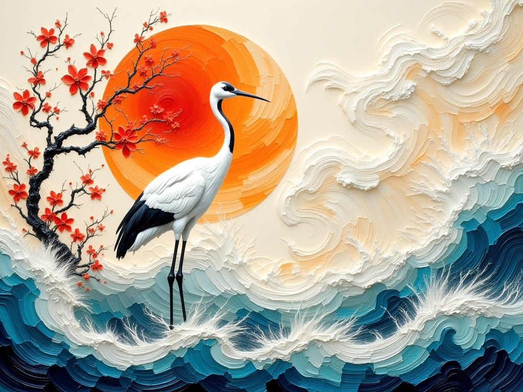 impasto crane scene