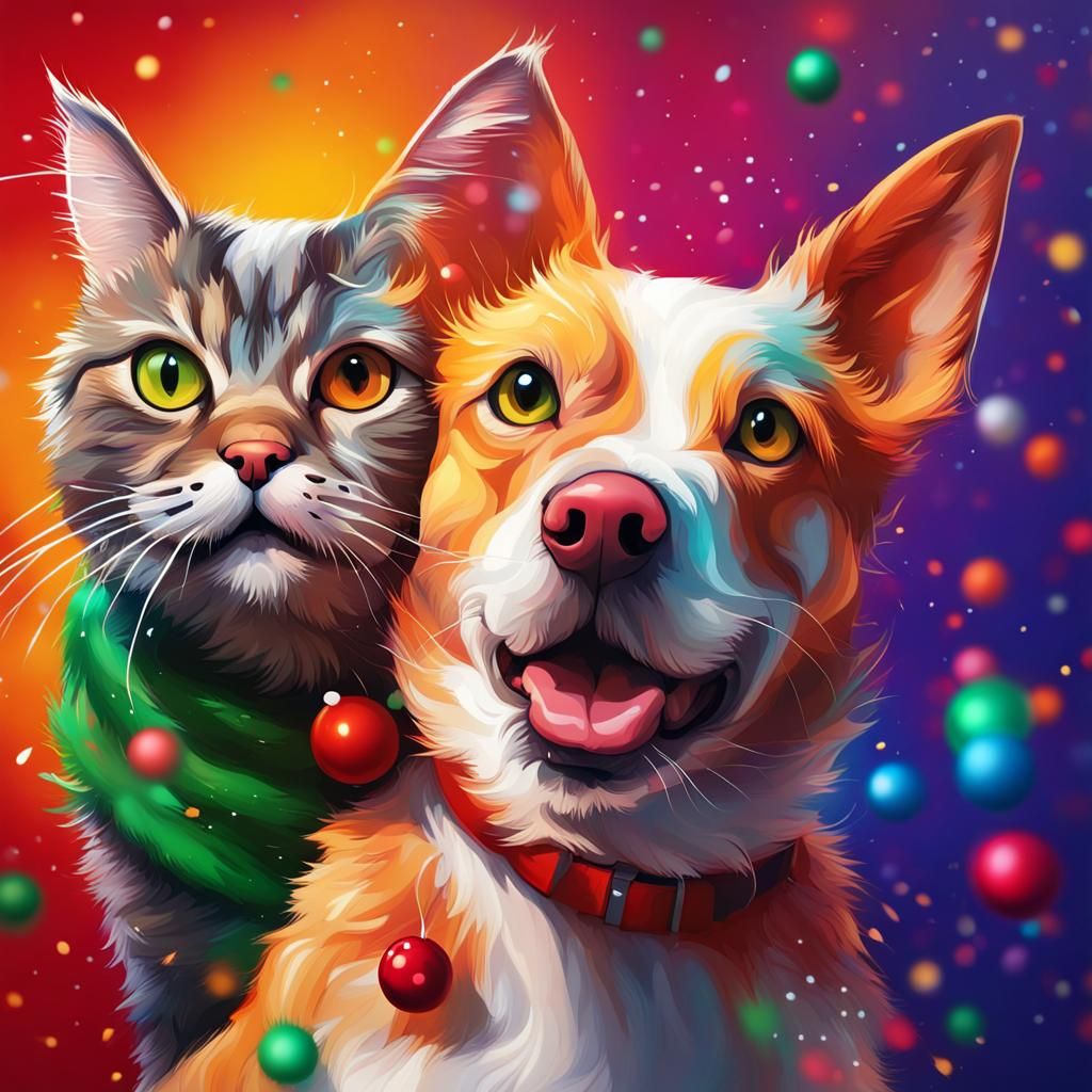 Festive Dog and Cat Christmas Celebration