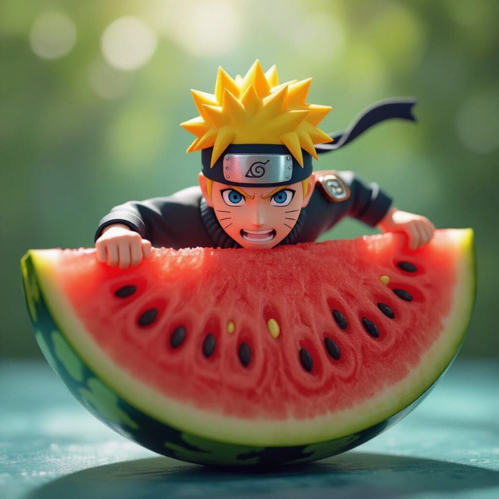 Watermelon Slice Fuses with Naruto in Dynamic Anime Style