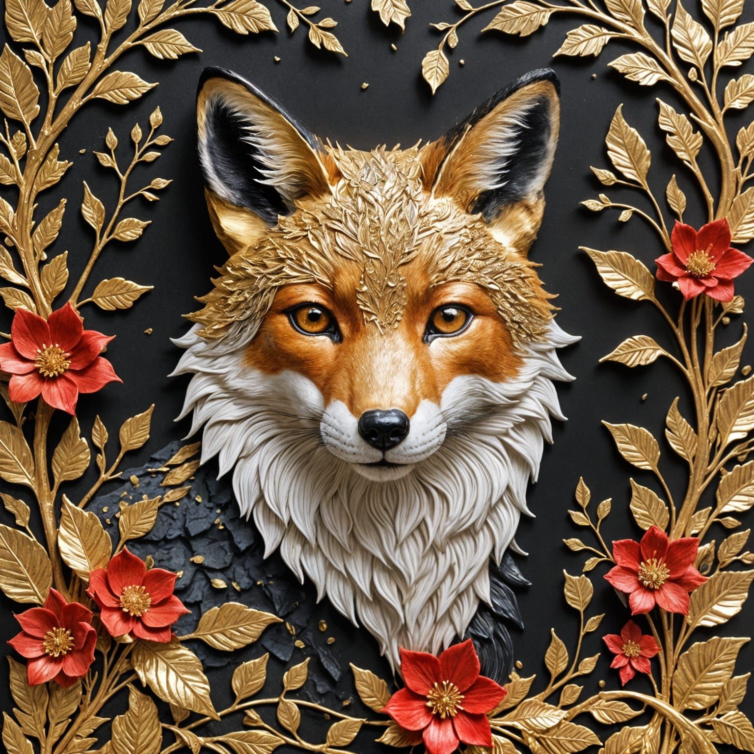 Luxurious Abstract Artwork with Red, Gold, and Pewter Hues