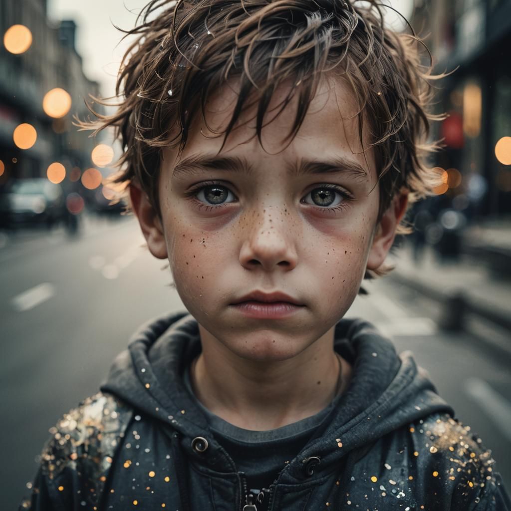 Cinematic Boy Portrait in Detailed Mixed-Media Photography