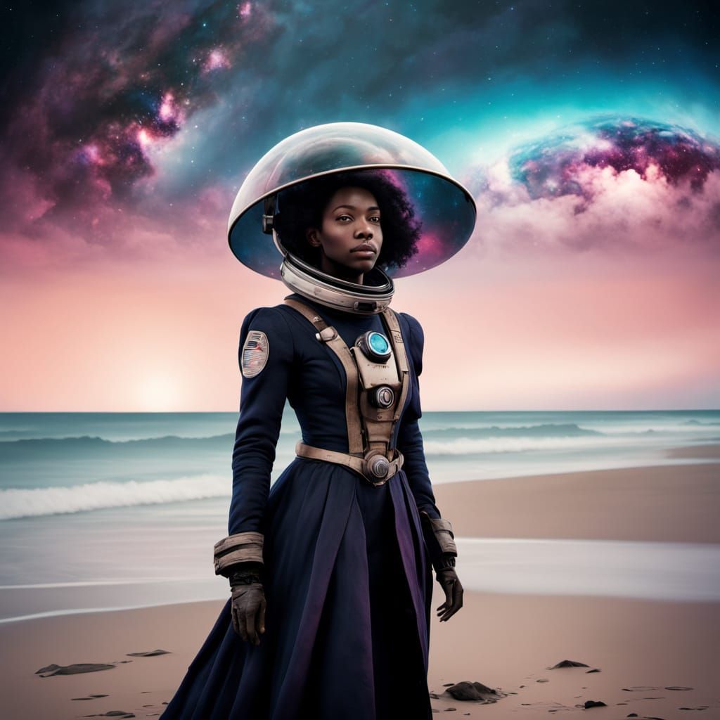 Cosmic Voyager in a Nebula of Swirling Colors