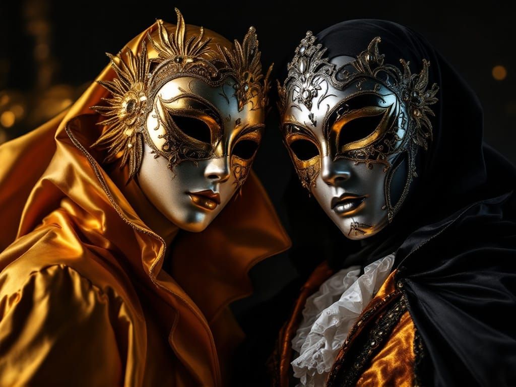 Venetian Masks in Golden and Silver Splendor