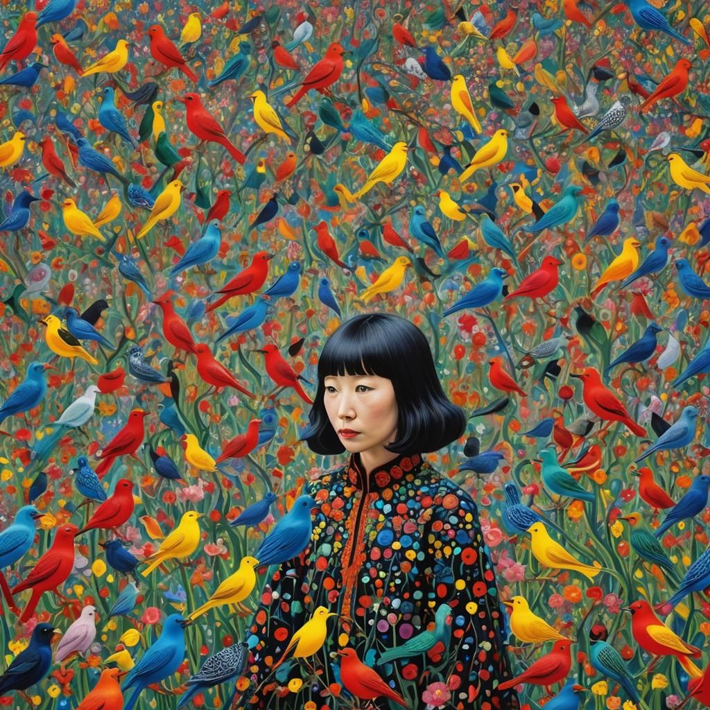 Choir in a Magical Realism Scene, Gouache Painting