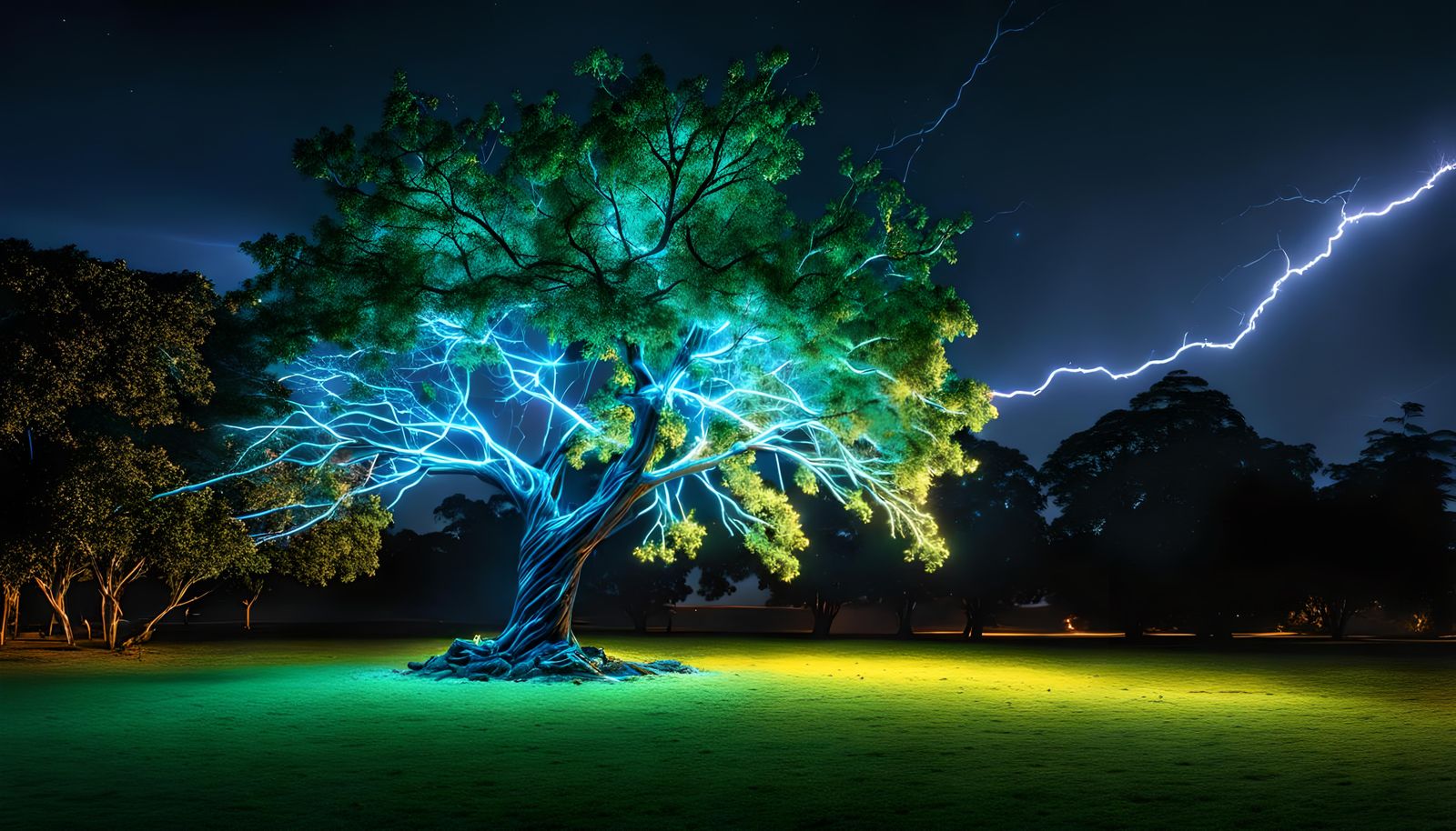 Glass Lightning Bolt Shatters Tree, Hyperrealistic Digital A...
