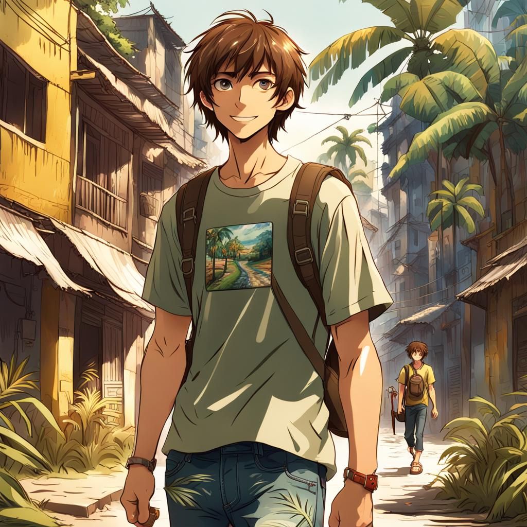 Anime Boy Explorer in Amazon Jungle City