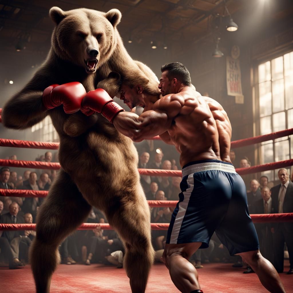 Bodybuilder vs Bear Boxing Match: Matte Painting