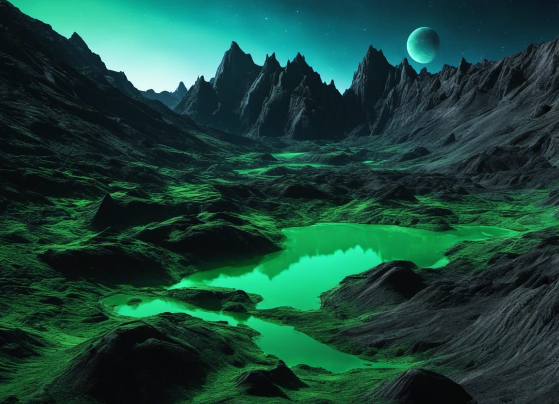 Glossy Alien Planet Landscape in Sci-Fi Style
