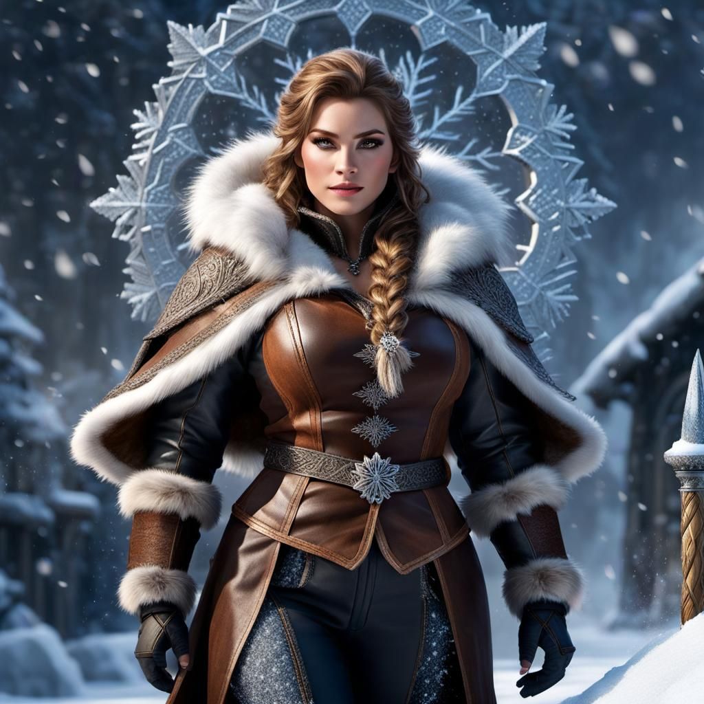 Fierce Dwarven Woman in Winter Wonderland, Fantasy Art