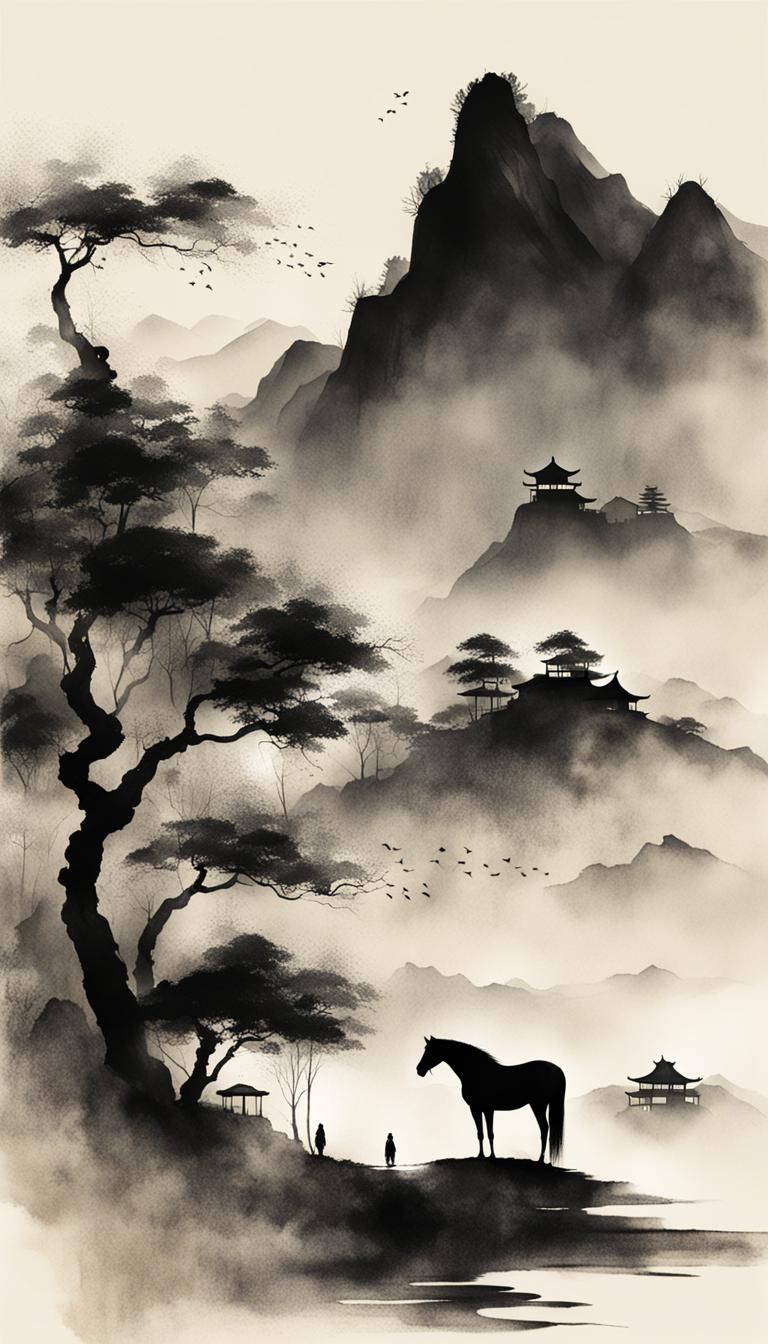 Minimalist Chinese Ink Painting of a Horse