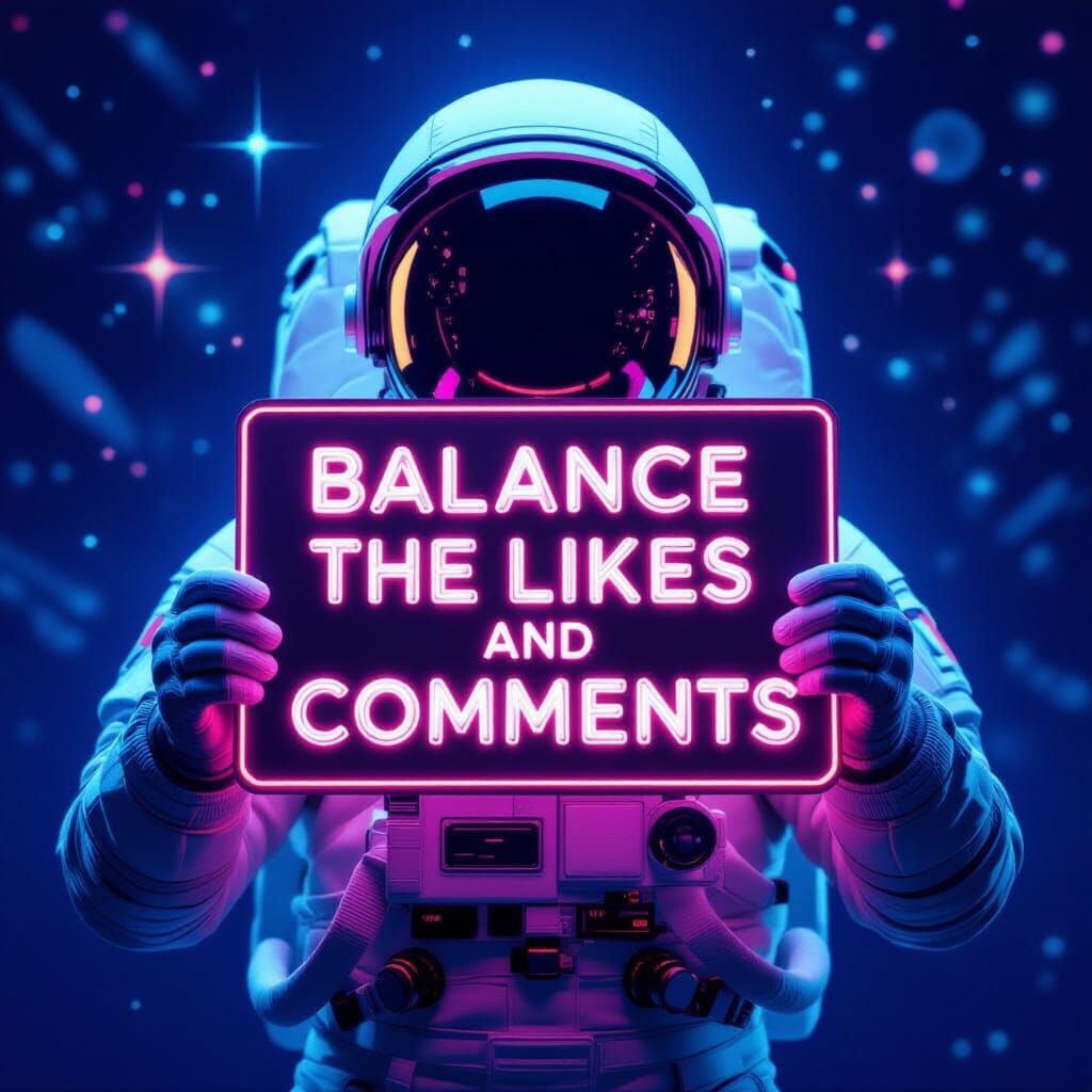 Astronaut Holds 'Balance Likes & Comments' Sign