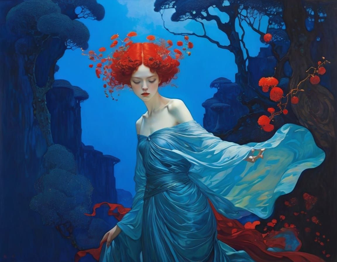 Abstract Red Composition with Symbolic Motifs