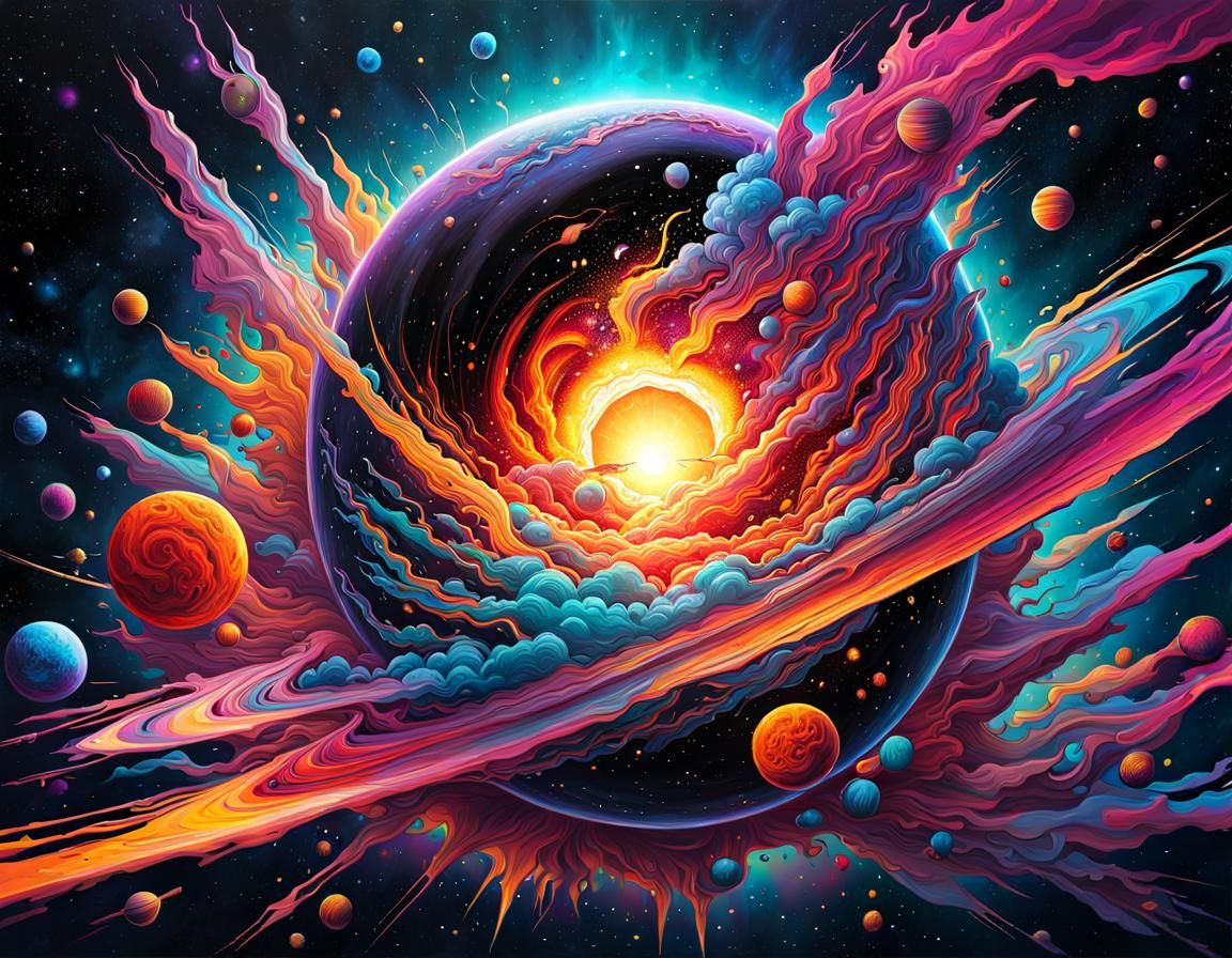 Exploding Planet in Stardust: Graffiti Art Style