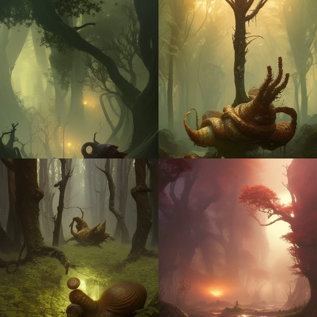 Tree Snails in Dark Fantasy Style