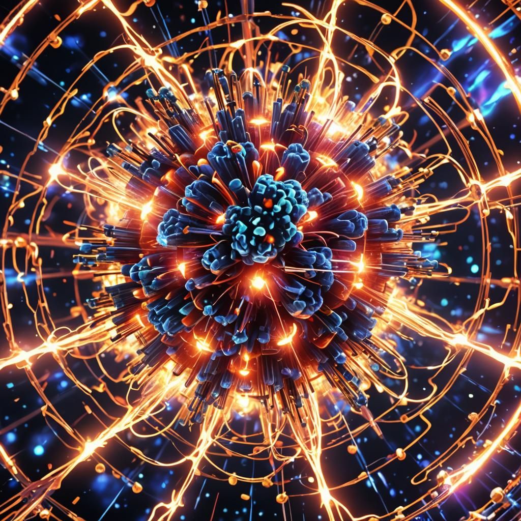 Vibrant Atomic Fusion Art in Anime Style