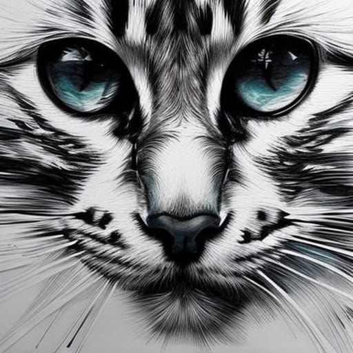 Detailed Ink Portrait of an Interesting Cat