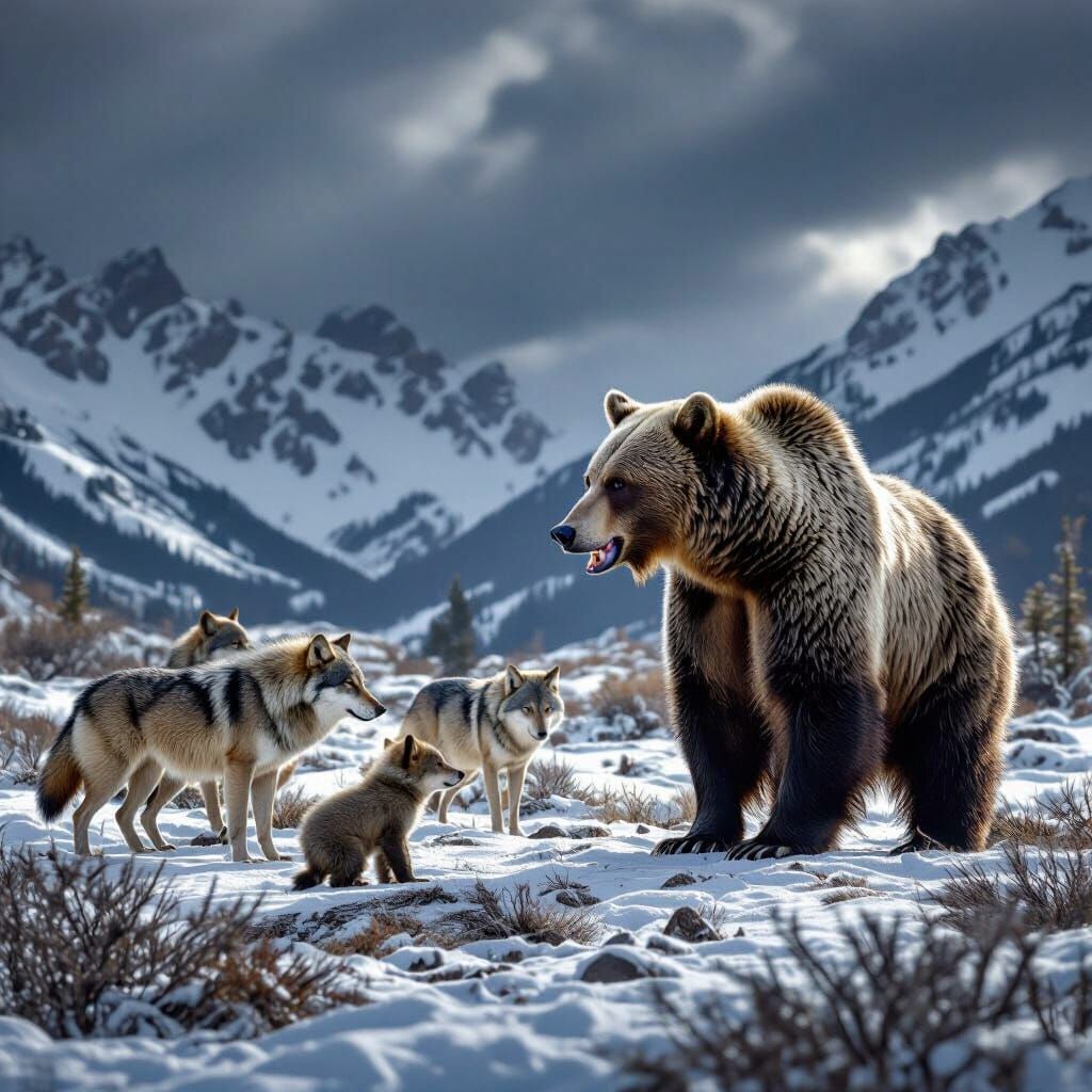 Mother Grizzly Defends Cub From Wolves in Dramatic Mountain ...