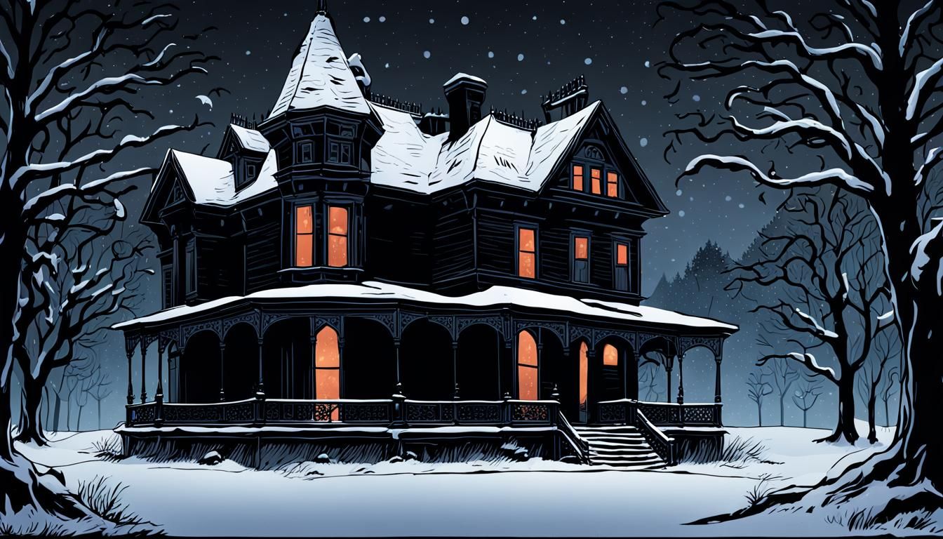 Gothic Manor in Winter Night: A Dark Fantasy Scene