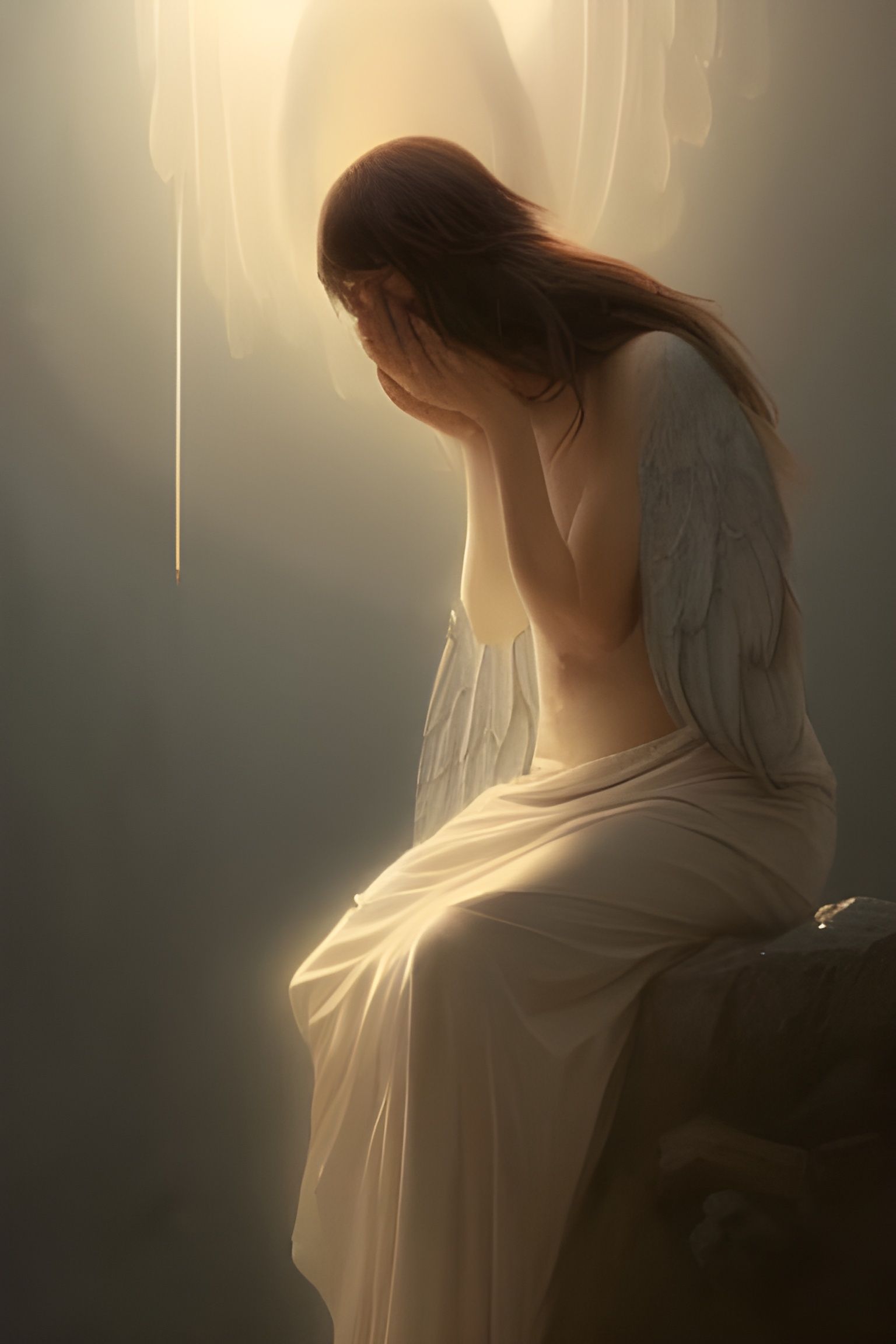 Crying Angel Portrait in Detailed Digital Art