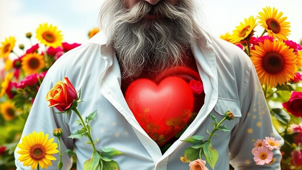 Ethereal Man Surrounded by Vibrant Garden of Hope