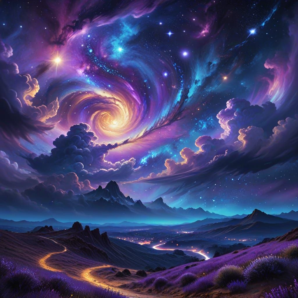 Vibrant Starry Night Sky in Oil Painting Style